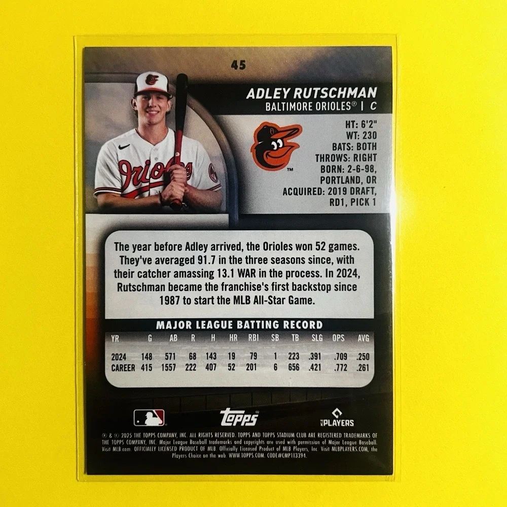 2025 Topps Stadium Club Adley Rutschman‎ Light Blue Parallel #45 Orioles